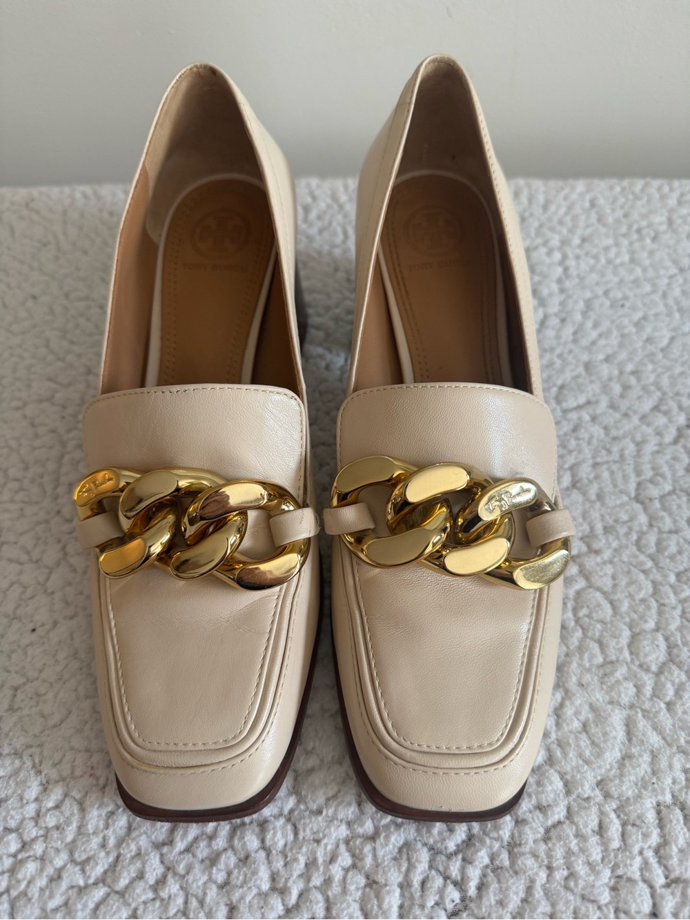 Tory Burch Adrien Chain 65mm Block Heel Loafers Pumps Size 7 1/2